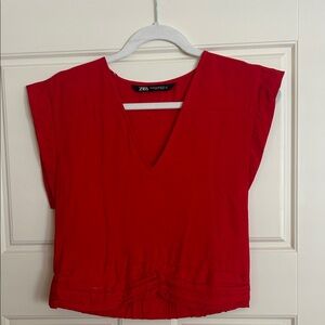 Zara Women's Bold Red V-Neck Blouse